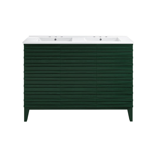 Cascade 48" Freestanding Bathroom Vanity in Green Oak with 3-Hole Centerset Double Basin Sink Top