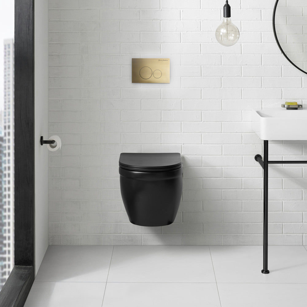 Ivy Wall-Hung Toilet Bundle 0.8/1.6 GPF Dual Flush in Matte Black with Brass Flush Plate