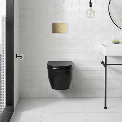 Ivy Wall-Hung Toilet Bundle 0.8/1.6 GPF Dual Flush in Matte Black with Brass Flush Plate