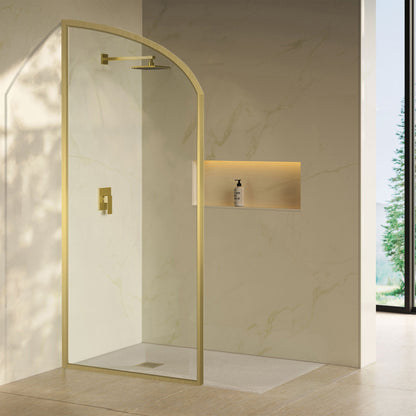 Demi 34 x 76 Framed Fixed 3/8 in. (10mm) Clear Tempered Glass Shower Door with Gold Brushed Frame