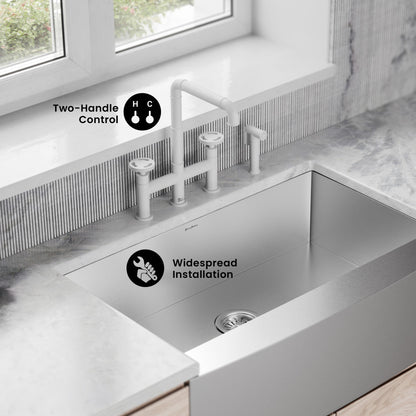 Avallon Pro Widespread Kitchen Faucet with Side Sprayer in Matte White