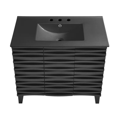 Cascade 36 in. Black Oak Bathroom Vanity With Black, 3-Hole Ceramic Sink Top