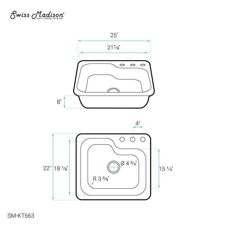 Ouvert 25 x 22 Stainless Steel Single Basin Top-Mount Kitchen Sink