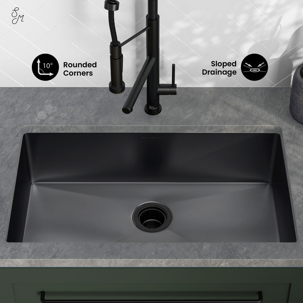 Rivage 30 x 18 Stainless Steel, Single Basin, Undermount Kitchen Sink,Black