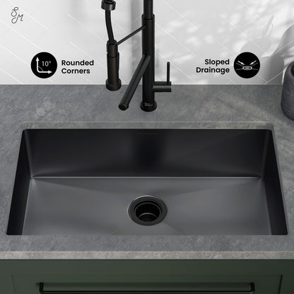 Rivage 30 x 18 Stainless Steel, Single Basin, Undermount Kitchen Sink,Black