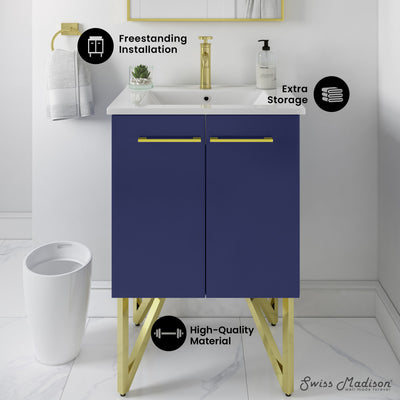 Annecy 24" Freestanding Bathroom Vanity in Navy Blue with Sink Top