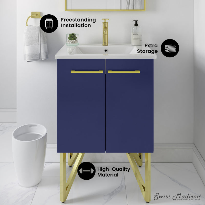 Annecy 24" Freestanding Bathroom Vanity in Navy Blue with Sink Top