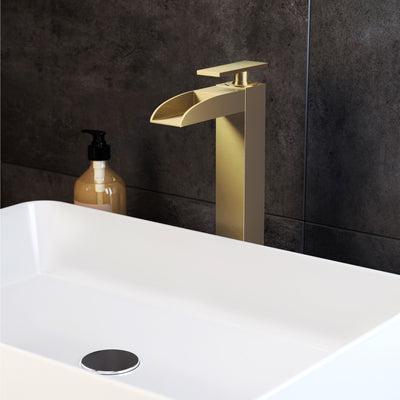 Concorde Single Hole, Single-Handle, High Arc Waterfall, Bathroom Faucet in Brushed Gold