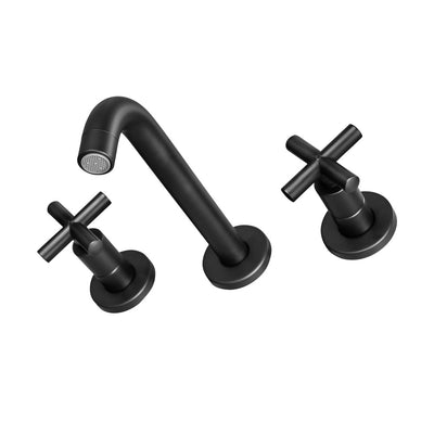 Ivy 8 in. Widespread Double Cross-Handle Wall Mount Bathroom Faucet in Matte Black