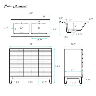 Cascade 48" Freestanding Bathroom Vanity in Green Oak with Double Basin Sink Top