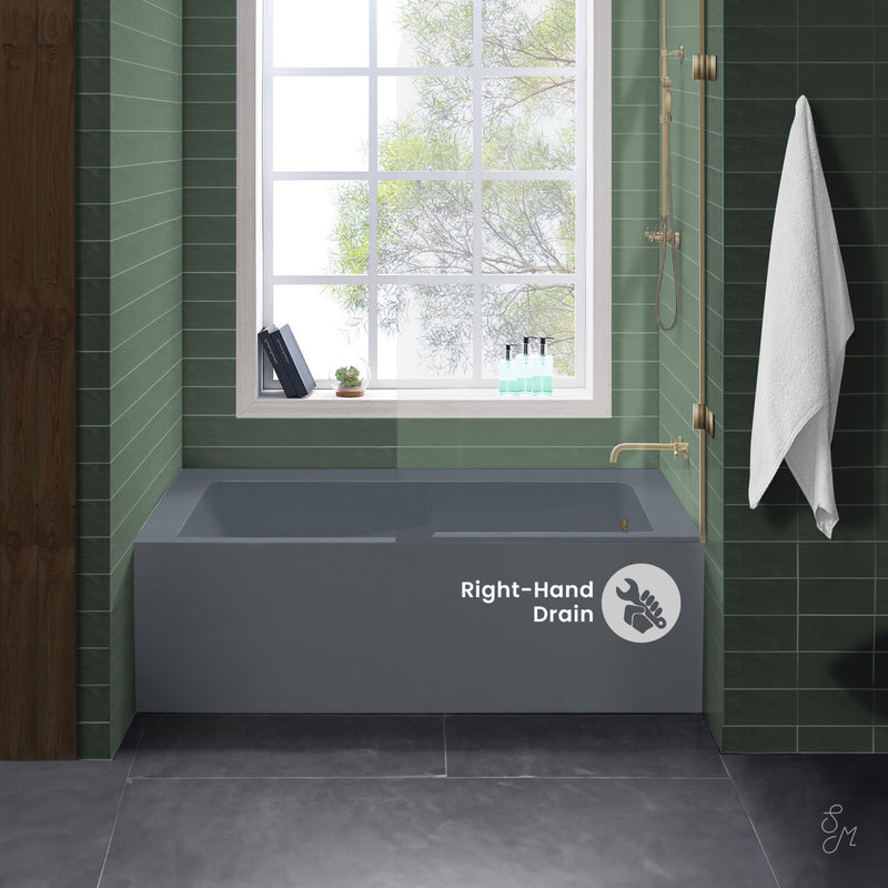 Voltaire 60" x 32" Right-Hand Drain Alcove Bathtub with Apron and Armrest in Matte Grey