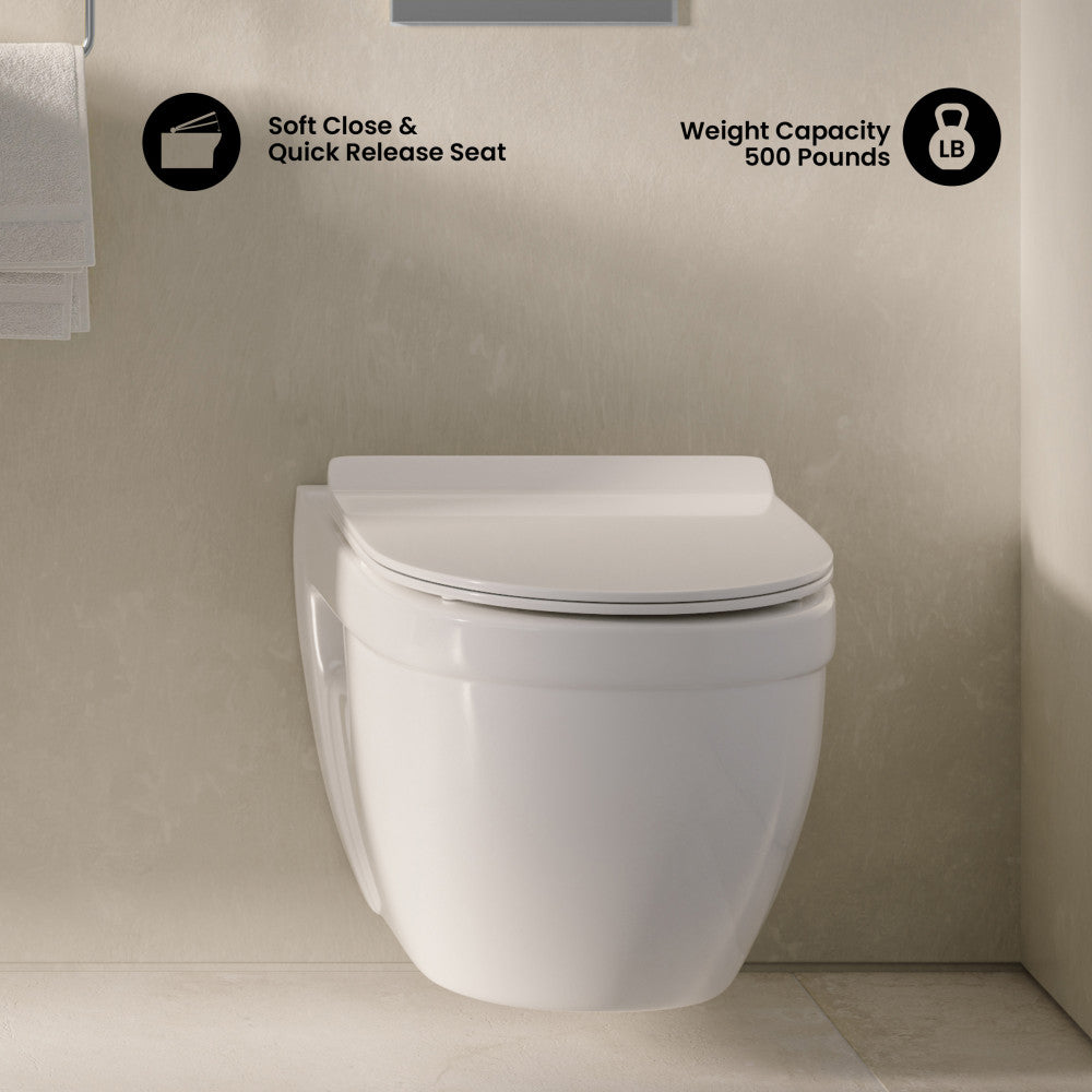 Ivy Wall-Hung Toilet Bundle 0.8/1.6 GPF Dual Flush in Glossy White with Flush Plate