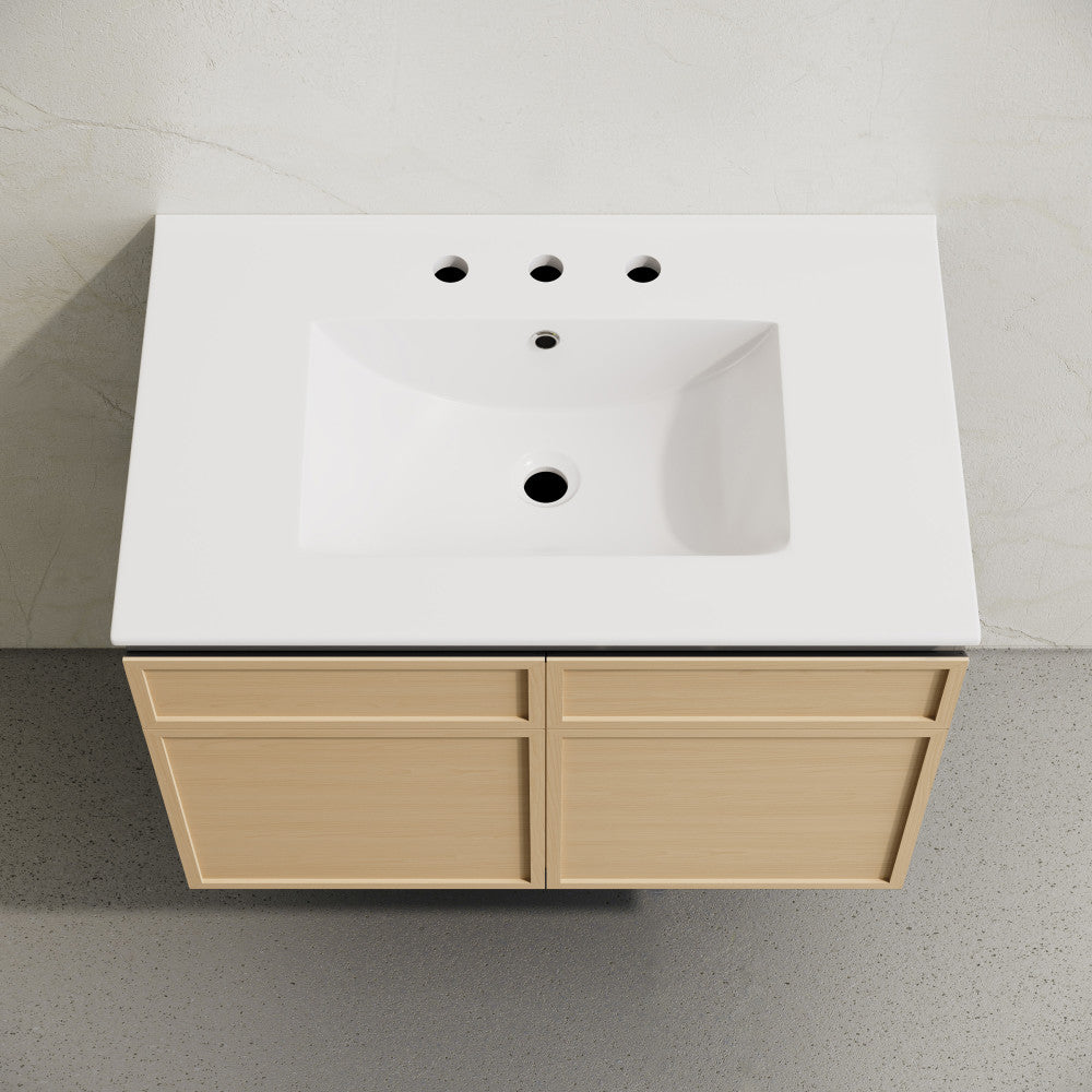 St. Tropez 30" Wall-Mounted Bathroom Vanity in Natural Oak with 3-Hole Widespread Sink Top