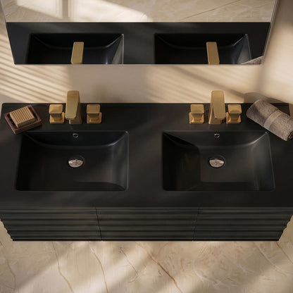 48" 3-Hole Centerset Double Basin Vanity Sink Top in Matte Black