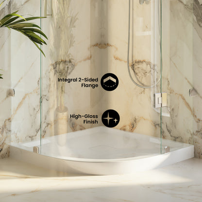 Marquette 36" x 36" Round Corner Double-Threshold Shower Pan Base with Center Drain in Glossy White