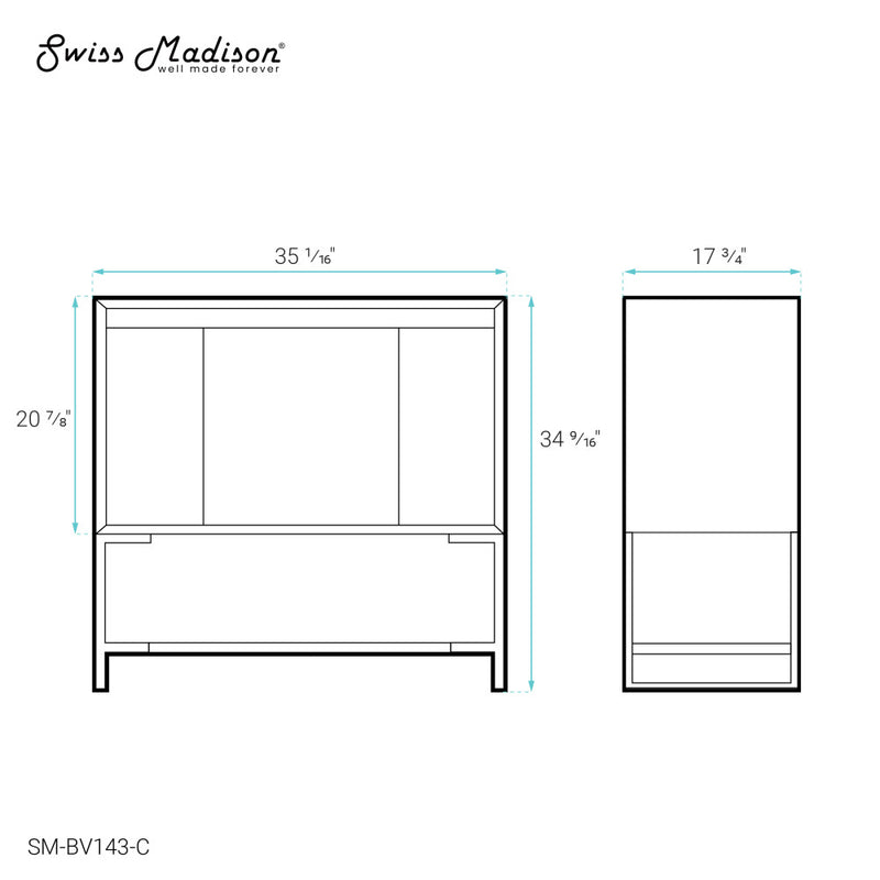 Marseille 36" Bathroom Vanity in Oak - Cabinet Only