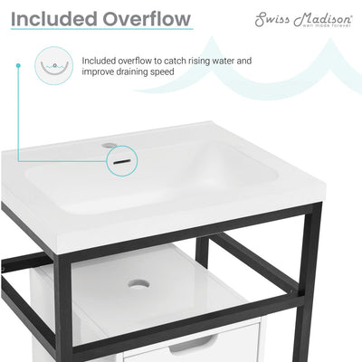 Ivy 24" Freestanding Bathroom Vanity in Glossy White with Matte Black Frame