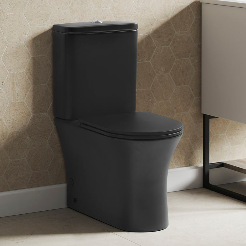 Calice Two-Piece Elongated Rear Outlet Toilet Dual-Flush 0.8/1.28 gpf in Matte Black