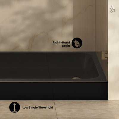 Voltaire 60 x 30 Shower Pan Base with Right Drain in Glossy Black