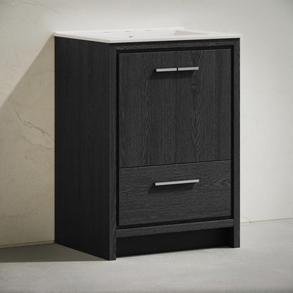 Virage 24" Freestanding Bathroom Vanity in Black Oak with 3-Hole Widespread Sink Top