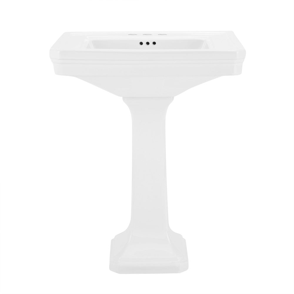Voltaire 26" Two-Piece Rectangle Pedestal Sink with 3-Hole Centerset Faucet Holes in Glossy White