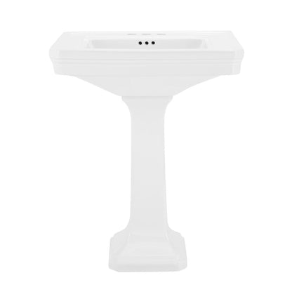 Voltaire 26" Two-Piece Rectangle Pedestal Sink with 3-Hole Centerset Faucet Holes in Glossy White