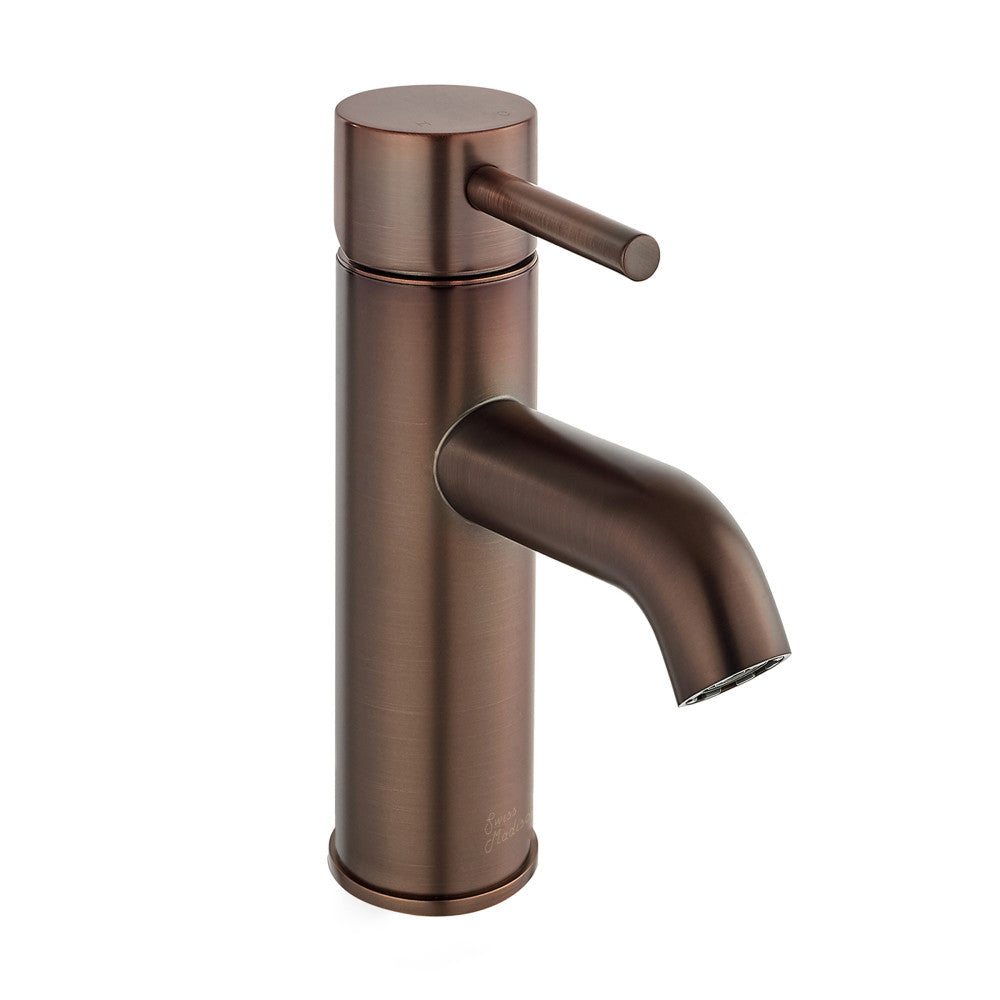 Single-handle bathroom faucet in oil rubbed bronze, Ivy collection, sleek cylindrical design.