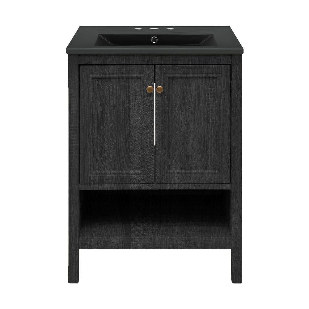 Chateau 24" Freestanding Bathroom Vanity in Black Oak with Black 3-Hole Centerset Sink Top