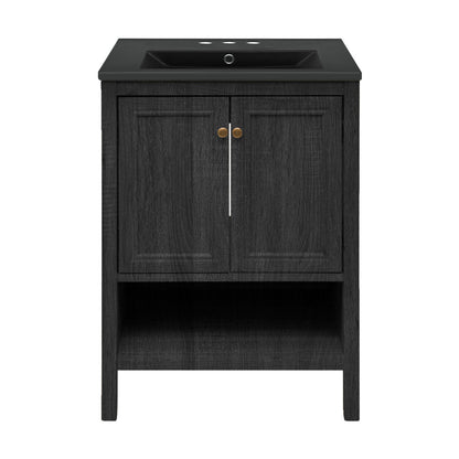 Chateau 24" Freestanding Bathroom Vanity in Black Oak with Black 3-Hole Centerset Sink Top