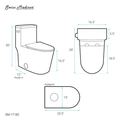 Dreux One-Piece 12" Rough-in 1.28 GPF Left Flush Elongated Toilet in Glossy White