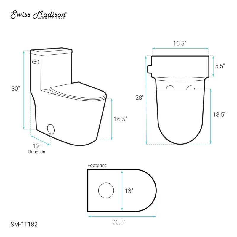 Dreux One-Piece 12" Rough-in 1.28 GPF Left Flush Elongated Toilet in Glossy White