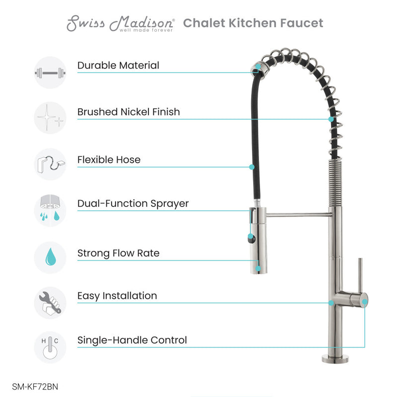 Chalet Single Handle, Pull-Down Kitchen Faucet in Brushed Nickel