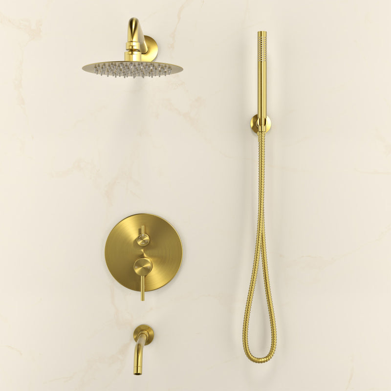 Ivy 1.8 GPM Wall Mount Fixed Shower Head with Hand Sprayer and Tub Filler in Brushed Gold, Valve Included