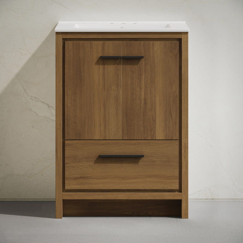 Virage 24" Freestanding Bathroom Vanity in Brown Oak with 3-Hole Centerset Sink Top