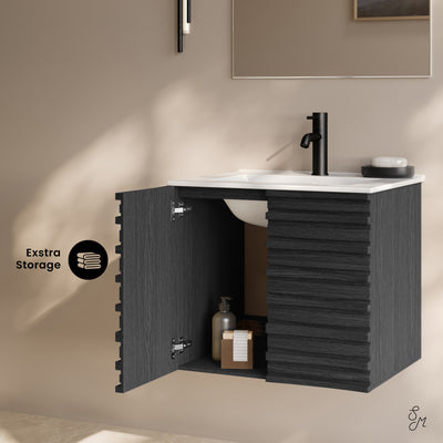 Cascade 24" Wall-Mounted Bathroom Vanity in Black Oak with Sink Top