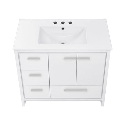 Virage 36 in. White Bathroom Vanity With White, 3-Hole Ceramic Sink Top