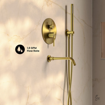 Ivy 1.8 GPM Wall Mount Fixed Shower Head with Hand Sprayer and Tub Filler in Brushed Gold, Valve Included