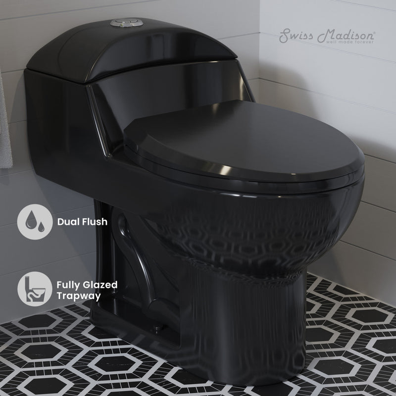 Chateau One-Piece Elongated Toilet Dual-Flush in Glossy Black 1.1/1.6 gpf