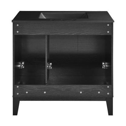 Cascade 36 in. Black Oak Bathroom Vanity With Black, 3-Hole Ceramic Sink Top