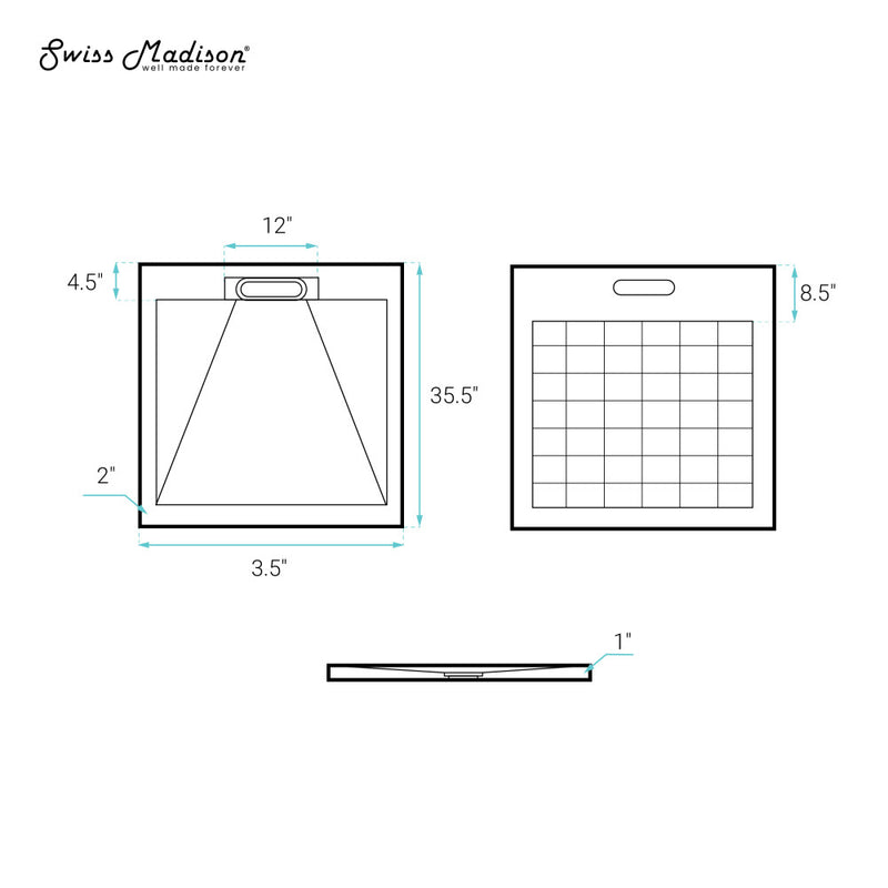 Terre C Series 36" x 36" Reversible Drain Shower Base