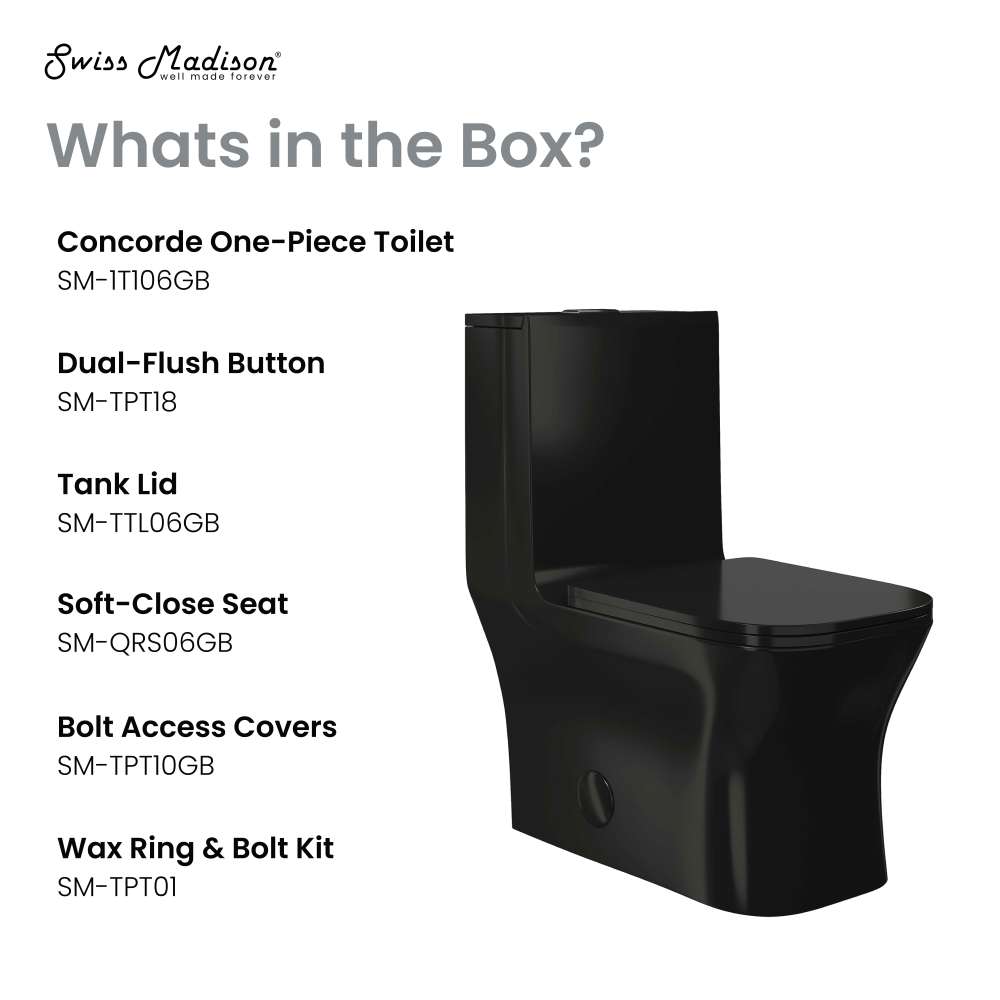 Concorde One Piece Square Toilet Dual Flush in Glossy Black 1.1/1.6 gpf