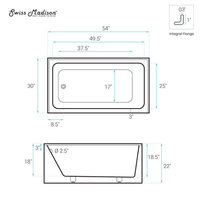 Voltaire 54 x 30 Skirted Left Drain Soaking Alcove Bathtub in Glossy White