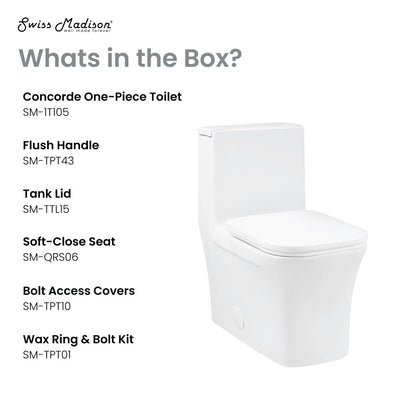 Concorde One Piece Square Right Side Flush Handle Toilet 1.28 gpf