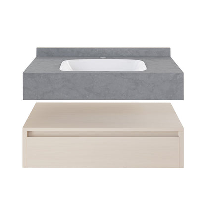 Avancer 36" Wall-Mounted Bathroom Vanity in White Oak with Charcoal Gray Sink Top