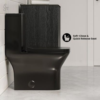 Carre One-Piece 12" Rough-in 1.1/1.6 GPF Dual Top Flush Square Toilet in Glossy Black