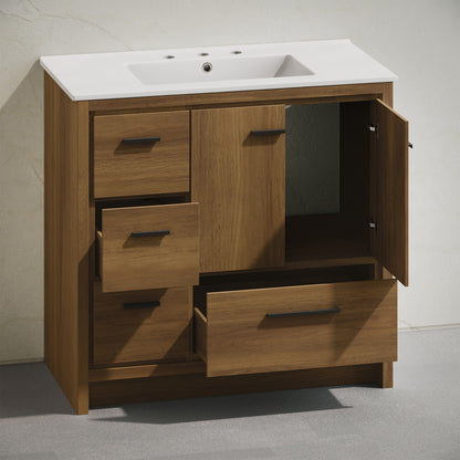 Virage 36" Freestanding Bathroom Vanity in Brown Oak with 3-Hole Widespread Sink Top