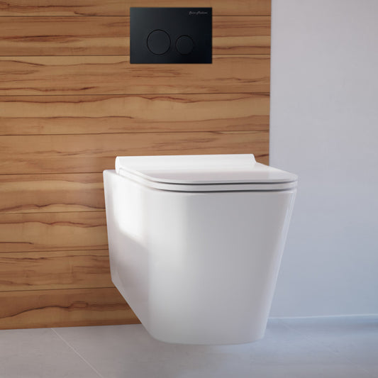 Concorde Wall-Hung Toilet Bundle 0.8/1.6 GPF Dual Flush in Glossy White with Black Flush Plate
