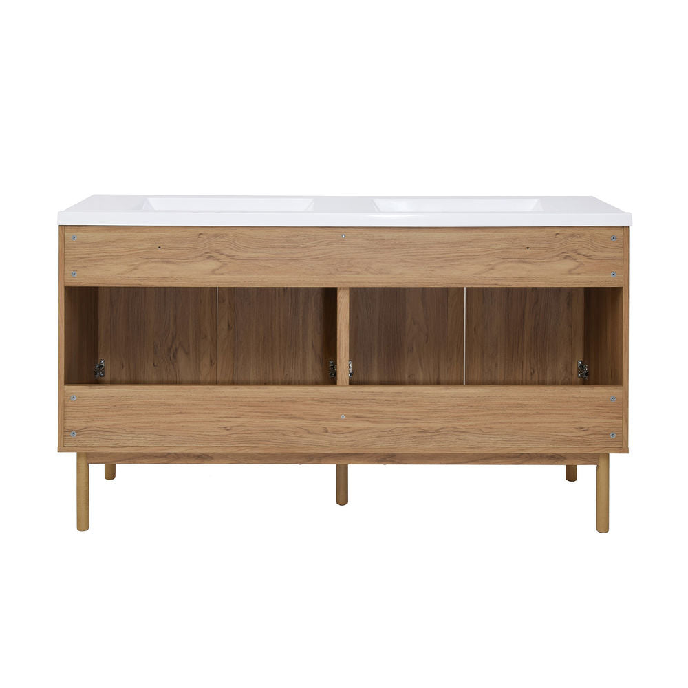 Classe 60" Freestanding Bathroom Vanity in Golden Oak with 3-Hole Widespread Double Basin Sink Top