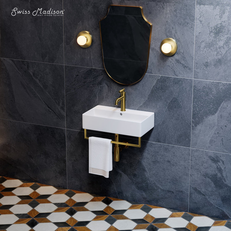 Claire 22" Wall-Mount Bathroom Sink with Brushed Gold Towel Bar