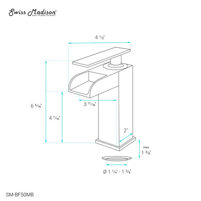 Concorde Single Hole, Single-Handle, Waterfall Bathroom Faucet in Matte Black